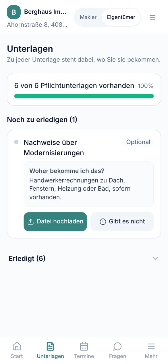 Unterlagen mit Hinweis, wo man sie bekommt